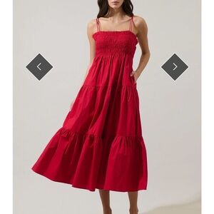 Sugarlips Red Tiered Smocked Midi Dress